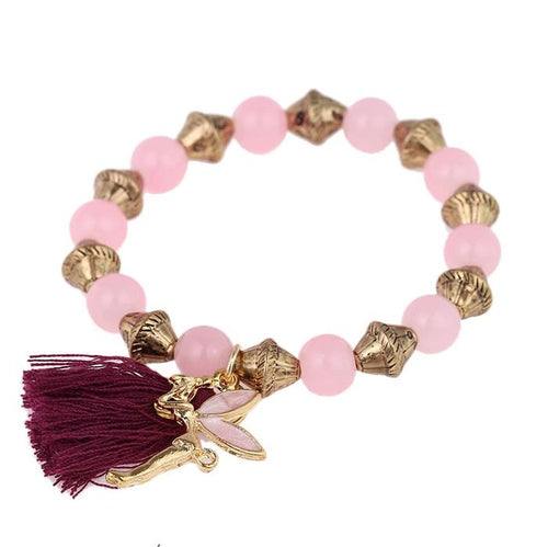 Armband Brass golden lila Quaste rosa Perlen Charm Elfe verstellbar - chic - net.de