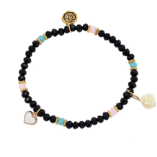 Armband Brass golden schwarz Perlen blau rosa Herz Rose Charm verstellbar - chic - net.de