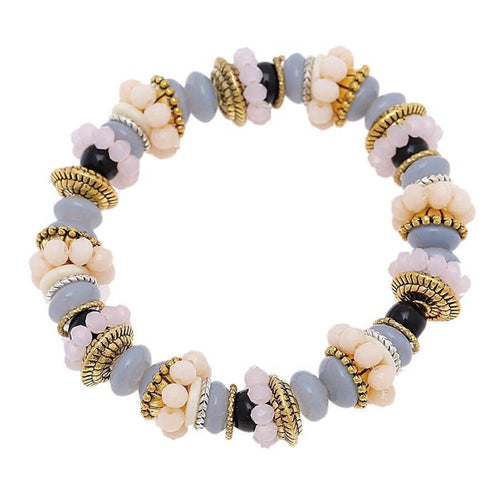 Armband Brass golden silbern Perlen Ringe Glas beige grau rosa verstellbar schwarz - chic - net.de