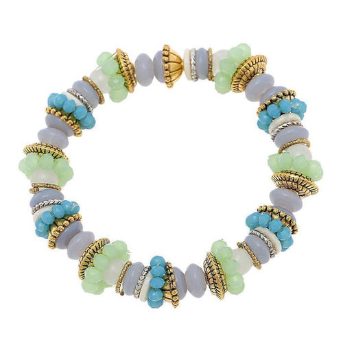 Armband Brass golden silbern Perlen Ringe Glas grau grün blau verstellbar weiß - chic - net.de