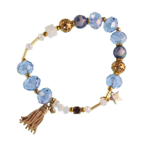 Armband golden Stein Kristall Brass Perlen blau grün weiß Stern Quaste verstellbar - chic - net.de