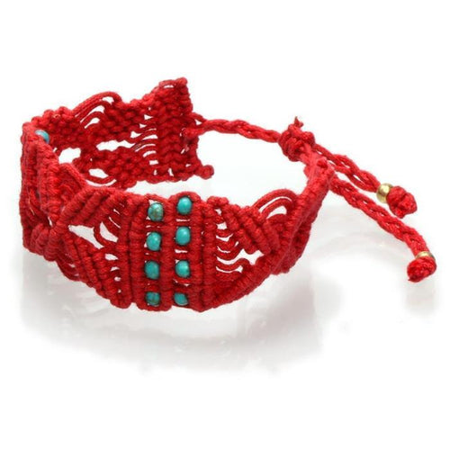 Armband rot 24 mm Türkis Messing Perlen gold Baumwolle nickelfrei Armbänder verstellbar Ibiza - chic - net.de