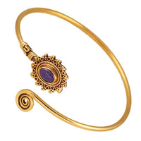 Load image into Gallery viewer, Messing Armreif antik golden Lapis Stein Schnörkel Stern verstellbar
