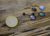 Cargar imagen en el visor de la galería, Bauchnabel Piercing Edelstahl Holz Stein Tropfen Träne - chic - net.de
