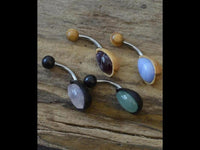 Cargar imagen en el visor de la galería, Bauchnabel Piercing Edelstahl Holz Stein Tropfen Träne - chic - net.de
