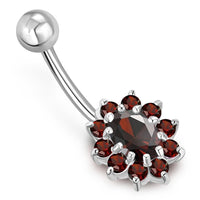 Load image into Gallery viewer, Bauchnabel Piercing Edelstahl Zirkonia Silber oval Blume - chic - net.de
