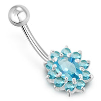 Load image into Gallery viewer, Bauchnabel Piercing Edelstahl Zirkonia Silber oval Blume - chic - net.de
