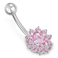 Load image into Gallery viewer, Bauchnabel Piercing Edelstahl Zirkonia Silber oval Blume - chic - net.de
