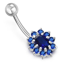 Load image into Gallery viewer, Bauchnabel Piercing Edelstahl Zirkonia Silber oval Blume - chic - net.de
