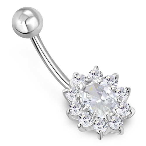 Bauchnabel Piercing Edelstahl Zirkonia Silber oval Blume - chic - net.de