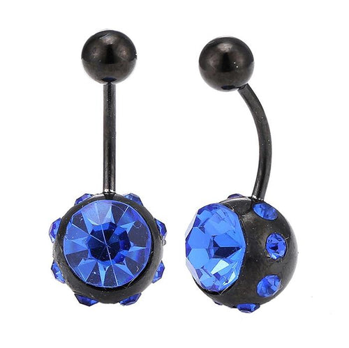 Bauchnabelpiercing Bananenpiercing blauer Zirkonia Steine Edelstahl schwarz - chic - net.de