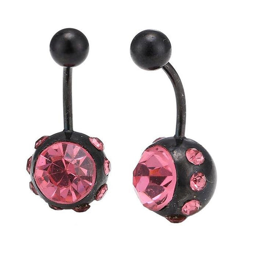 Bauchnabelpiercing Bananenpiercing Rosa Zirkonia Steine Edelstahl schwarz - chic - net.de
