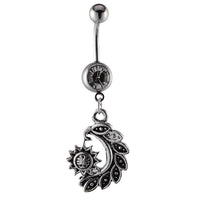 Cargar imagen en el visor de la galería, Bauchnabelpiercing Blätter halbrund Stern silberfarben Kugeln Edelstahl - chic - net.de
