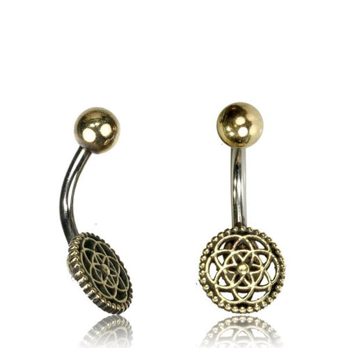 Bauchnabelpiercing Brass Edelstahl antik golden silbern Blume des Lebens Punkte - chic - net.de