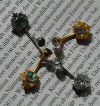 Load image into Gallery viewer, Bauchnabelpiercing Edelstahl Gold PVD Sterne Zirkonia Paua - chic - net.de
