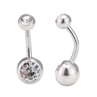 Load image into Gallery viewer, Bauchnabelpiercing Edelstahl silberfarben weißer Stein in beiden Kugeln - chic - net.de
