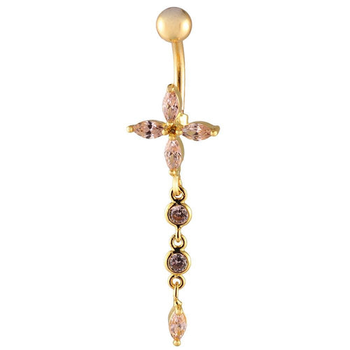 Bauchnabelpiercing golden Blüte rosa Anhänger Kugel Edelstahl - chic - net.de