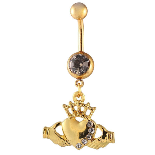 Bauchnabelpiercing golden Herz mit Krone von Händen gehalten zwei Kugeln Edelstahl - chic - net.de