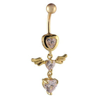 Load image into Gallery viewer, Bauchnabelpiercing goldfarben 3 Herzen weiß mit Flügel Edelstahl - chic - net.de
