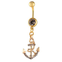 Cargar imagen en el visor de la galería, Bauchnabelpiercing goldfarben Anker weiß Zirkonia zwei Kugeln Edelstahl - chic - net.de
