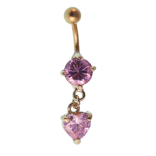 Bauchnabelpiercing goldfarben rosa großer runder Zirkonia Stein Herz Anhänger Edelstahl - chic - net.de