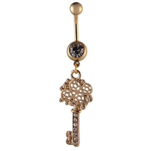 Bauchnabelpiercing goldfarben Schlüssel Anhänger Zirkonia weiß Edelstahl - chic - net.de
