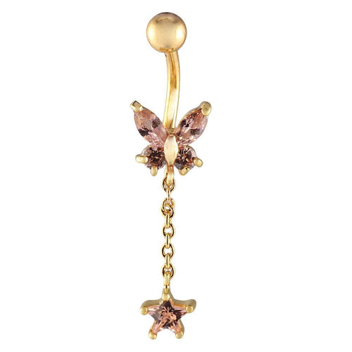 Bauchnabelpiercing goldfarben Schmetterling Stern rosa Zirkonia Edelstahl - chic - net.de