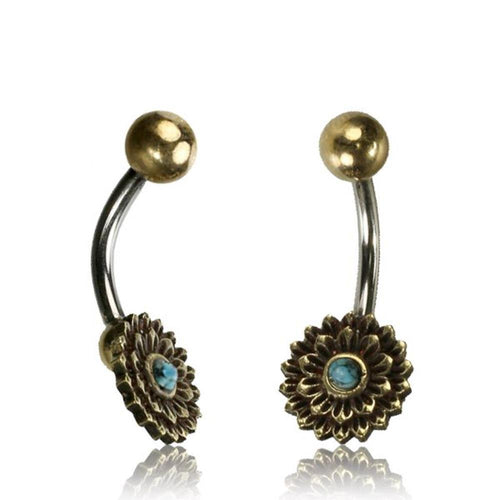 Bauchnabelpiercing Messing Edelstahl antik golden silbern Dalie Türkis - chic - net.de