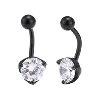 Cargar imagen en el visor de la galería, Bauchnabelpiercing schwarz großer weißer Zirkonia Stein rund 3 - seitig eingefasst Edelstahl - chic - net.de
