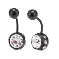 Load image into Gallery viewer, Bauchnabelpiercing schwarz zwei Kugeln Steine weiß Rand kleine Steine Edelstahl - chic - net.de
