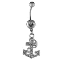 Load image into Gallery viewer, Bauchnabelpiercing silberfarben Anker weiß Dicke Spitzen Zirkonia zwei Kugeln Edelstahl - chic - net.de
