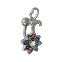Cargar imagen en el visor de la galería, Bauchnabelpiercing silberfarben Blüte bunte Zirkonia Steine Edelstahl - chic - net.de
