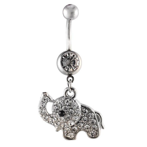 Bauchnabelpiercing silberfarben Elefant Zirkonia weiß Edelstahl - chic - net.de