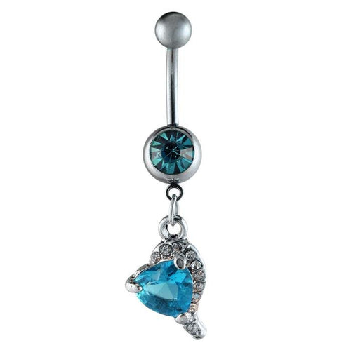Bauchnabelpiercing silberfarben Herz Blau halbrand Zirkonia weiß Edelstahl - chic - net.de