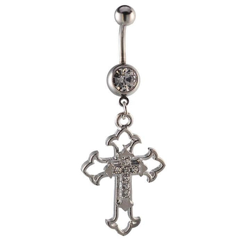 Bauchnabelpiercing silberfarben Kreuz auf Kreuz weiß zwei Kugeln Edelstahl - chic - net.de