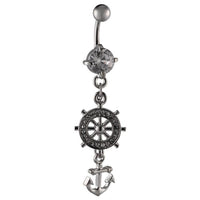 Load image into Gallery viewer, Bauchnabelpiercing silberfarben Schiffsruder Anker Zirkonia weiß Edelstahl - chic - net.de
