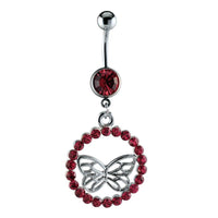 Cargar imagen en el visor de la galería, Bauchnabelpiercing silberfarben Schmetterling im rosa Zirkonia Stein Kreis Edelstahl - chic - net.de
