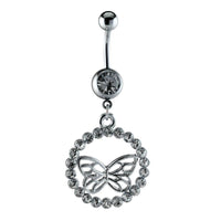 Load image into Gallery viewer, Bauchnabelpiercing silberfarben Schmetterling im weißen Zirkonia Stein Kreis Edelstahl - chic - net.de
