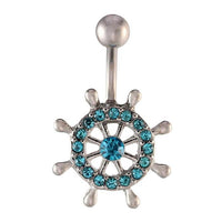 Load image into Gallery viewer, Bauchnabelpiercing silberfarben Steuerrad Schiff türkis Zirkonia Edelstahl - chic - net.de
