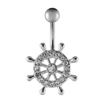 Load image into Gallery viewer, Bauchnabelpiercing silberfarben Steuerrad Schiff weiß Zirkonia Edelstahl - chic - net.de
