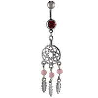 Cargar imagen en el visor de la galería, Bauchnabelpiercing silberfarben Traumfänger Federn rosa zwei Kugeln Edelstahl - chic - net.de
