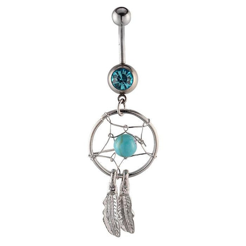 Bauchnabelpiercing silberfarben Traumfänger Kugel Türkis im Netz Edelstahl - chic - net.de