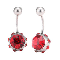 Load image into Gallery viewer, Bauchnabelpiercing silberfarben zwei Kugeln Steine rot Rand kleine Steine Edelstahl - chic - net.de

