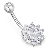 Cargar imagen en el visor de la galería, Bauchnabel Piercing Edelstahl Zirkonia Silber oval Blume
