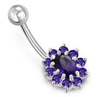 Cargar imagen en el visor de la galería, Bauchnabel Piercing Edelstahl Zirkonia Silber oval Blume
