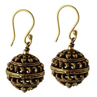 Load image into Gallery viewer, Brass Ohrringe antik golden Kugeln Creolen Spiralen Messing Ohrhänger
