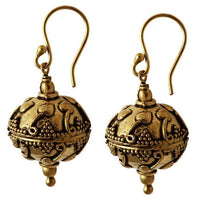 Load image into Gallery viewer, Brass Ohrringe antik golden Kugeln Creolen Spiralen Messing Ohrhänger
