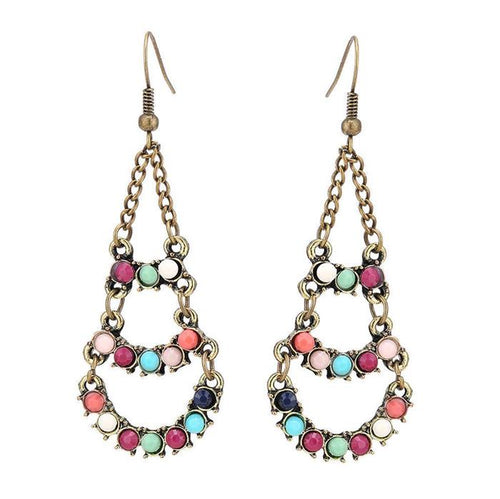 Brass antik goldene Ohrringe Ketten Tropfen Steine Bögen bunt facettiert 45 mm - chic - net.de