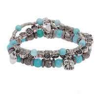 Load image into Gallery viewer, Brass Armband silbern dreilagig Elefant Herz Rosen türkis Steinperlen verstellbar - chic - net.de
