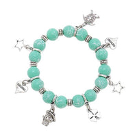 Load image into Gallery viewer, Brass Armband verstellbar türkis weiß Steinperlen Charm Anhänger Schildkröte Katze Herz - chic - net.de
